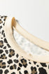Leopard Print Contrast Trim Long Sleeve Pullover Drawstring Pocket Short Set